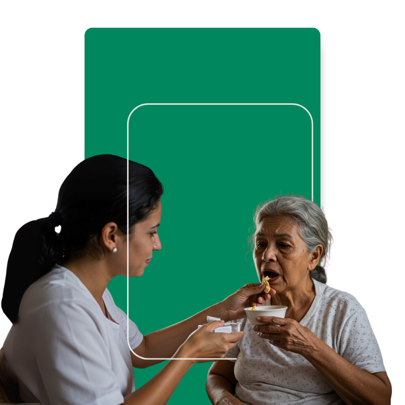 ilha ajudando mãe aposentada a se alimentar em casa.