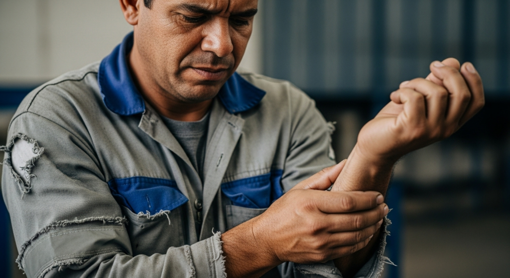 imagem representando trabalhador com dor no braço devido à LER/DORT