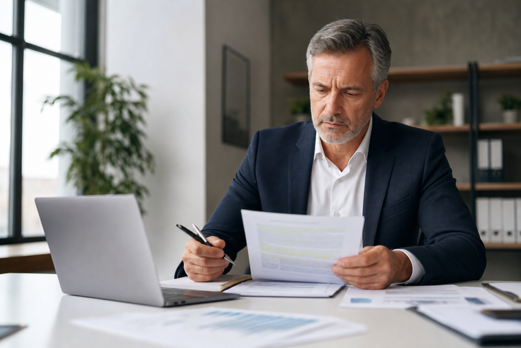 Escritório com contrato sobre a mesa, representando vínculo empregatício PJ